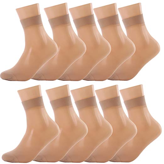 Women Sheer Socks,10 Pairs Ankle High Soft Crystal Silky Hosiery Office