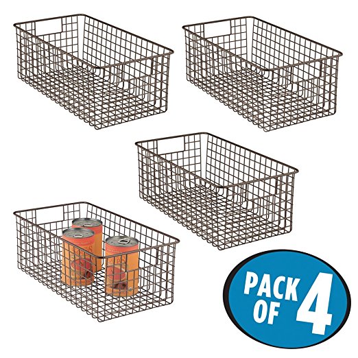 mDesign Deep Wire Storage Basket for Kitchen, Pantry, Cabinet - Pack of 4, Bronze