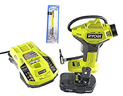 Ryobi P737P12892142 P737 18V One  Power Inflator with charger, Lithium-Ion Battery and Automotive Pencil Tire Gauge (Bundle)