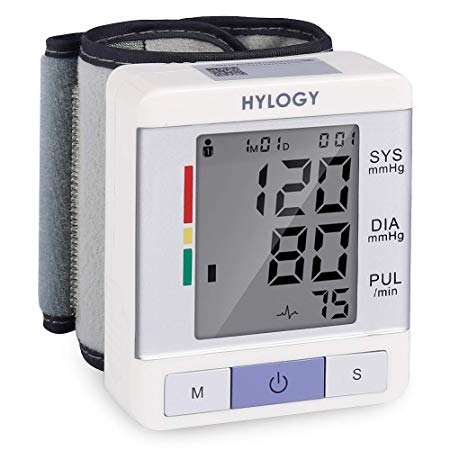 Wrist Blood Pressure Monitor HYLOGY Two Users Mode BP Monitor Automatic Measurement with Large LCD Display and Adjustable Wrist Cuff Monitoring Irregular Heart Rate Portable