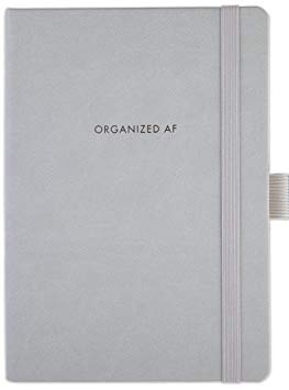TDP Journal Notebook, Dotted, A5, Vegan Leather Hardcover, 120gsm, 183 Numbered Pages, Pen Holder, Back Pocket - Organized AF Gray