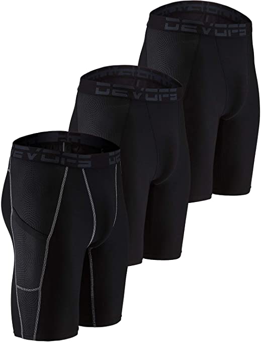 DEVOPS Men's 3 Pack Sports Performance Active Compression Cool Dry Baselayer Shorts