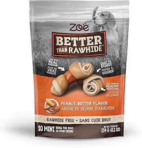 Zoë Better than Rawhide Bones for dogs, Mini, Peanut Butter Flavor, 10 pack (8.2 oz)