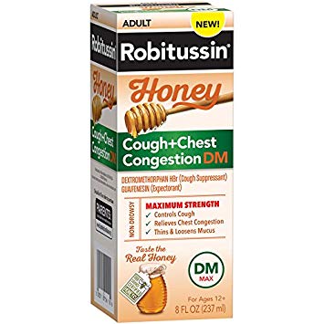 Robitussin Honey Adult Maximum Strength Cough   Chest Congestion DM Max, Non-Drowsy Cough Suppressant & Expectorant, Real Honey, 8 fl. oz. Bottle