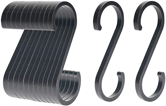 WINCANG 24 Pack S Hooks Black Aluminum S Shaped Hooks Heavy Duty Lightweight S Hanging Hangers Hooks for Pots, Pans,Plants, Cups, Bags,Clothes,Towels