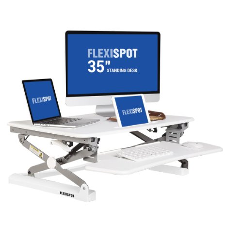 FlexiSpot 35" Wide Platform  Height Adjustable Stand up Desk, Removable Keyboard Tray, White (M2W-M-SIZE)