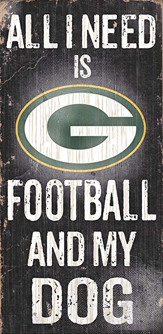 878460038648 Fan Creations - Green Bay Packers Wood Sign - Football and Dog 6x12