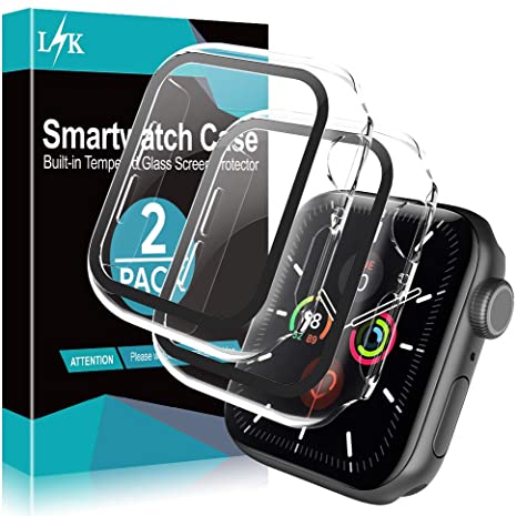 LϟK 2 Pack Case for Apple Watch 44mm Series 6/5/4/SE with Buit-in Screen Protector Tempered Glass All-Around Hard PC Protective High Definition Clear Cover for iWatch 44mm - Clear