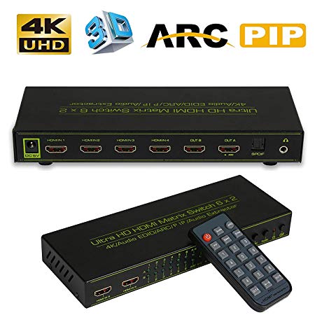 HDMI Switch Splitter, ZAMO 6 in 2 Out HDMI Matix Splitter, Support 4K/Audio EDID/ARC/Audio Extractor