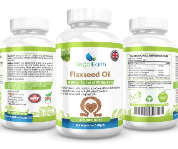 Flaxseed Oil 1000mg - 120 Vegetarian Capsules For Men and Women - Source of Omega 3 6 9 - Brain Heart Blood Pressure Vision - Money Back Guarantee - Made In The UK
