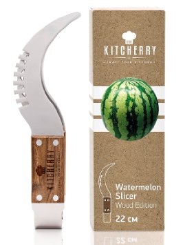 Kitcherry Watermelon Slicer with Wooden Handle, Corer & Server, Durable Stainless Steel 430 with Sturdy Cutting Wire