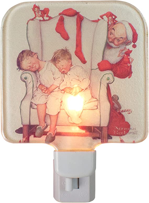 6" Norman Rockwell 'Santa Looking at Two Sleeping Children' Glass Christmas Night Light