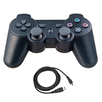 Bowink Wireless Bluetooth Controller For PS3 Double Shock - Bundled with USB charge cord (Black)