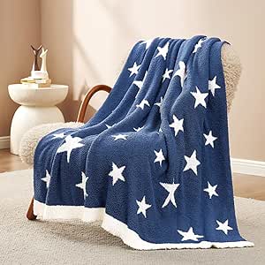 Snuggle Sac 4TH of July Patriotic Throw Blanket American Star Blankets, Ultra Soft Cozy Throw Blanket for Couch,Sofa, Bed, Living Room, Blue,50x60 inches