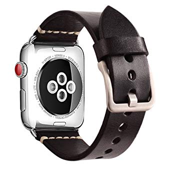 For Apple Watch Band 42mm Mkeke Genuine Leather iWatch 42mm Bands Black