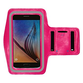 Galaxy S6 / S6 Edge Running & Exercise Armband with Key Holder & Reflective Band (Hot Pink)