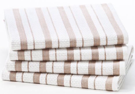 Cotton Craft - 4 Pack Oversized Kitchen Towels, 20x30 - Linen, Pure 100% Cotton, Crisp Basket weave striped pattern, Convenient hanging loop - Highly absorbent, Professional Grade, Soft yet Sturdy