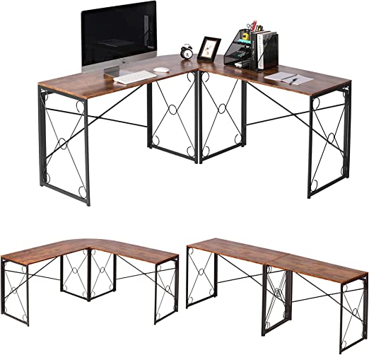 VECELO 59''x59'' Large L Shaped Computer Corner Desk Home Office Workstation, Industrial Multi-Usage Long 2 Person Table, Easy Assembly/Saving Space, 59.1 in x 59.1 in x 29.5 in, Rustic Brown