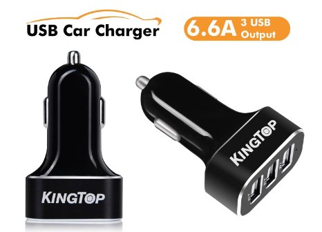Car Charger Kingtop Intelligent 6.6a 33w Premium Aluminum 3 Port Usb Car Charger for Iphone Samsung Galaxy S6 and More