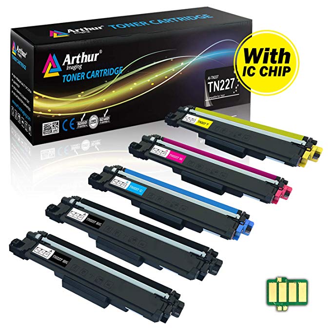 Arthur Imaging with CHIP Compatible Toner Cartridge Replacement Brother TN227 TN227bk TN 227 TN223 use with HL-L3210CW HL-L3230CDW HL-L3270CDW HL-L3290CDW MFC-L3710CW MFC-L3750CDW MFC-L3770CDW 5 Pack