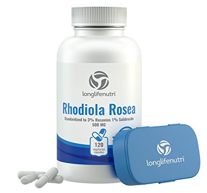 Rhodiola Rosea Supplement Root Extract 500mg Pills - 120 Vegetarian Capsules | Fatigue Fighter | Natural Energy Booster | Improve Memory Loss | Anti Stress | Cortisol Manager | 500 mg Pure Herb Powder