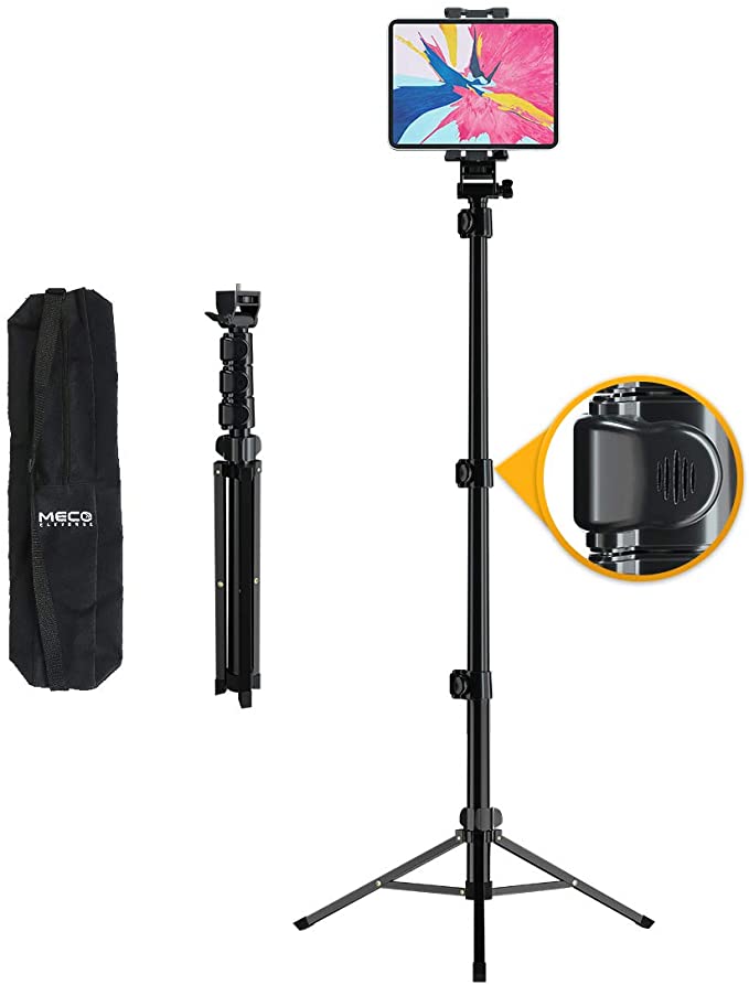 Tripod Stand for iPad, MECO Tablet Tripod Stand Height Adjustable 360 Rotating Tablet Stand Foldable Phone Tripod Stand for All 4.7"-12.9" Phone or Tablet, Camera and Ring Light, Carrying Bag as Gifts
