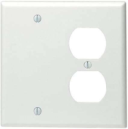 Leviton 88008 002-000 1-Duplex 1-Blank Standard Size Wall Plate, 2 Gang, 4.5 in L X 4.56 in W 0.22 in T, Standard, White