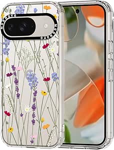 MOSNOVO Case for Google Pixel 9 & Pixel 9 Pro, [Buffertech 6.6ft Military-Grade Drop Protection] [Anti Peel Off Tech] Clear TPU Bumper Phone Case Cover Design - Floral Garden