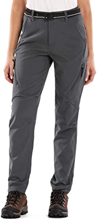Women's Outdoor Fleece-Lined Soft Shell Hiking Fishing ski Pants Insulated Water and Wind-Resistant