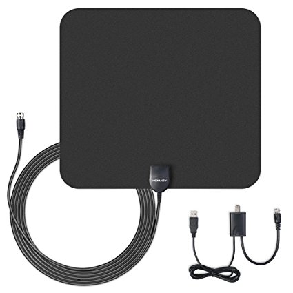 Homasy Amplified HDTV Indoor Antenna - 50 Mile Range with Amplifier, Built In Amplifier Signal Booster, 10ft Coax Cable