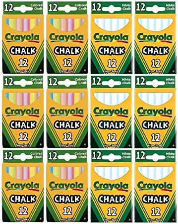 Crayola Chalk Sticks, 6 White Boxes   6 Colored Boxes, 12 Sticks Per Box (Total 144 Chalk Sticks)