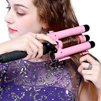 Hair Curling Iron Curling Wands Hair Curler Tourmaline Ceramic Hair Crimper Long Hair 3 Barrel Waver Instant Heat Hot Curler Deep Waver for Home/Travel/Salon Curlers with Temperature Control