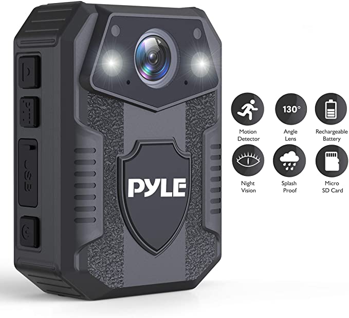 Police Security Video Body Camera - HD 1920x1080p Rechargeable Wireless Waterproof Wearable Law Enforcement Mini Surveillance Cam, Audio Video Recording, Night Vision, Motion Detector - Pyle PPBCM8