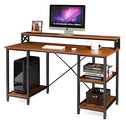 Sedeta Computer Desk with Storage Shelves, 55" Large Modern Office Desk Computer Table, Studying Writing Desk Workstation with Built-in Hutch for Home Office, Oak