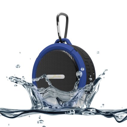 Elivebuy 5 Watt Driver Portable Waterproof Bluetooth 30 Speaker Rugged Wireless For OutdoorShower with Built-in Microphone and Suction Cup and Snap Hook - Blue