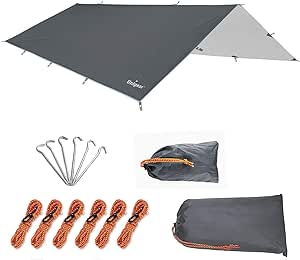 Unigear Zeltplane, Tarp für Hängematte, wasserdicht mit Ösen   8 Erdnägel  8 Seilen, Regenschutz Sonnenschutz für Ourdoor Camping MEHRWEG