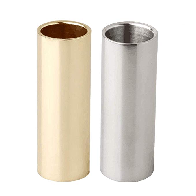 2 Pieces Brass Slide and Stainless Steel Slide in Drawstring Bag for Guitar, Bass, Medium