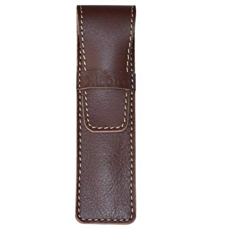 DiLoro Full Grain Top Quality Thick Genuine Single Leather Pen Case Holder Pouch (Buffalo Brown)