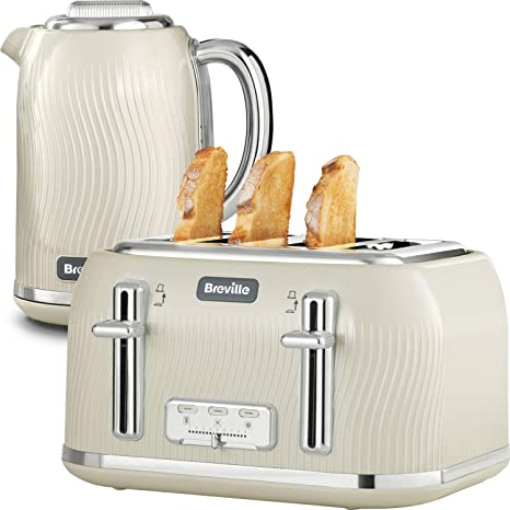 Breville Flow Kettle and Toaster Set with 4 Slice Toaster and Electric Kettle (3 KW Fast Boil) | Camden Clay [VKT891   VKT091]