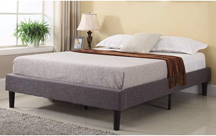 Modern Life Modern Grey Linen Fabric Platform Bed Twin