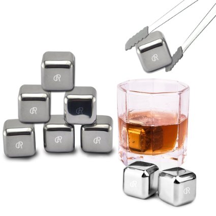RC Set of 10 Stainless Steel Chilling Ice Frozen Cubes Reusable with Tongs for Whiskey Wine Beverage Juice or Soda