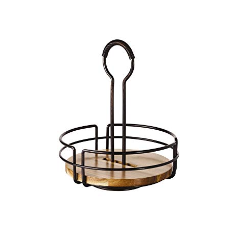 Gourmet Basics by Mikasa 5208928 Handover Acacia Wood Rotating Condiment Caddy, Antique Black