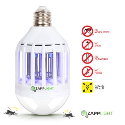 Zapplight - Dual LED Lightbulb and Bug Light Zapper, Zap Mosquitoes, Flies, Wasps, Safe, Chemical Free, Perfect for Indoor/Outdoor Lighting, LED Light and Flying Insect Killer, Cleaning Tool Included