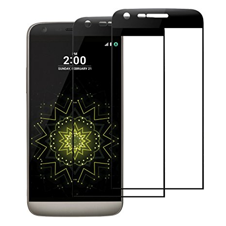 G5 Screen Protector,2Pack ALCLAP LG G5 Screen Protector Glass Full Coverage HD Ultra Clear Film Edge to Edge Protection Shield Anti-Bubble Screen Protector for LG G5(Black)