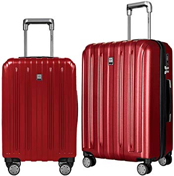 Fochier Luggage Sets 2 Piece Expandable Hardshell PC Suitcase With Spinner Wheels Red