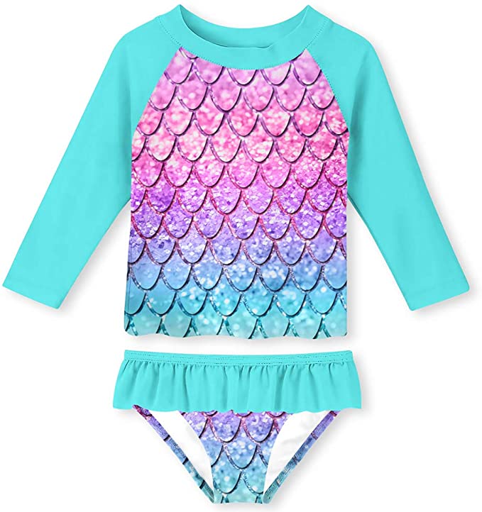 UNIFACO Toddler Girls Swimsuit Rashguard Set Summer Beach Breathable Tankini with UPF 50  Sun Protection 2-8T