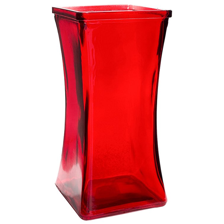 Flower Rose Bunch Glass Gathering Vase Decorative Centerpiece For Home or Wedding (Fits Dozen Roses) by Royal Imports - Square - 8.75" Tall, 4.5" Opening, Red