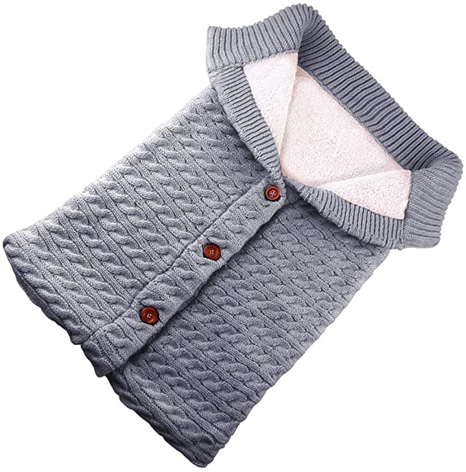 SOONHUA Newborn Baby Girls Boys Wrap Swaddle Blanket Sleeping Bag, Winter Blanket Knit Crochet Warm Wrap Receiving Pram Blankets for 0-18 Months Infant Toddler
