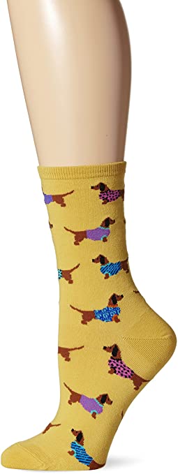 Socksmith Womens Yellow Haute Dog Crew Socks,One Size Fits Most