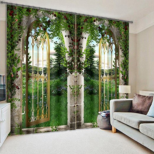 Green Natural Scenery Print 3D Blackout Curtain and Drapes Wide 2 Panels Polyester Fabric Light Blocking Window Treatment Decorative Curtain for Bedroom Living Room,84‘’ Lx40 ‘’W x 2 Panels